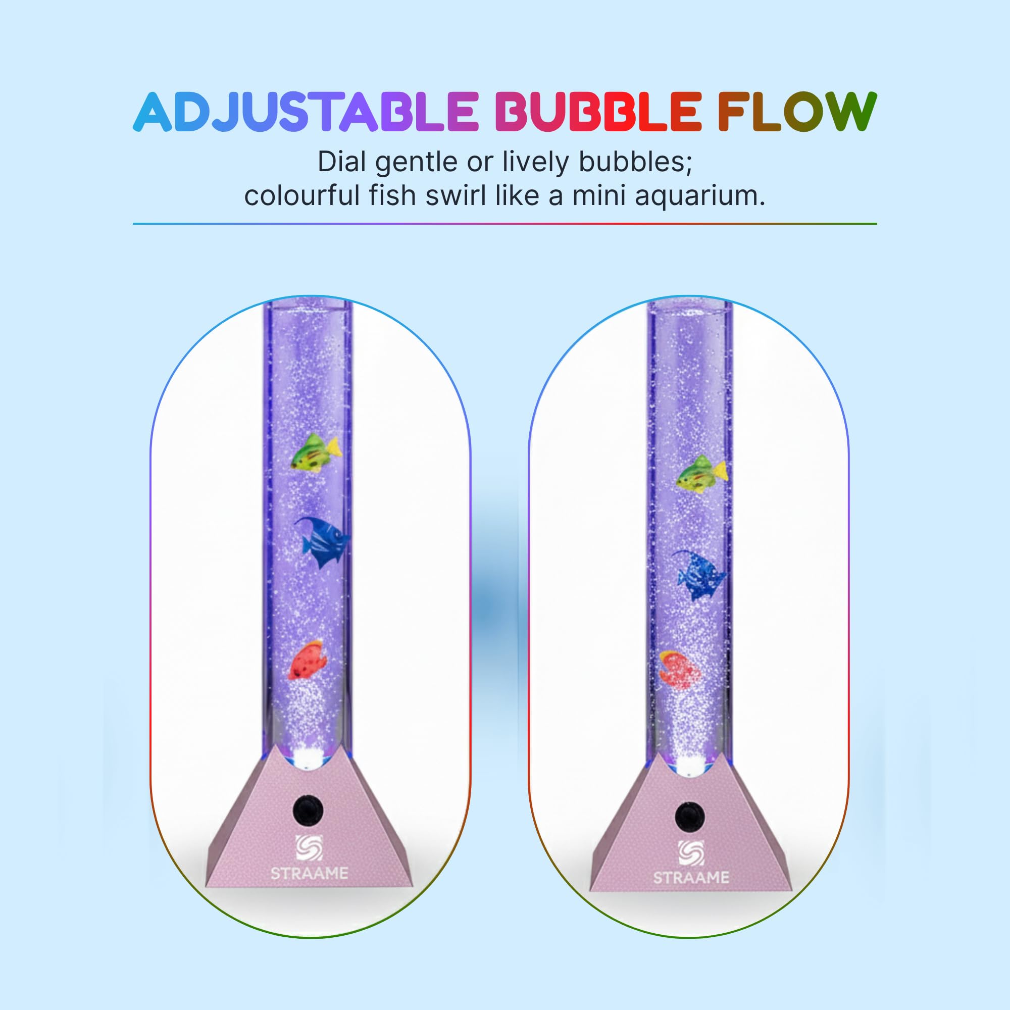 Straame 90cm Bubble Fish Lamp, Colour Changing LED Light, Sensory Room Decor & Mood Lamp, Includes Artificial Tropical Fish, Adjustable Bubble Tube, Plug-in Power, Rose-Gold Base — view 4