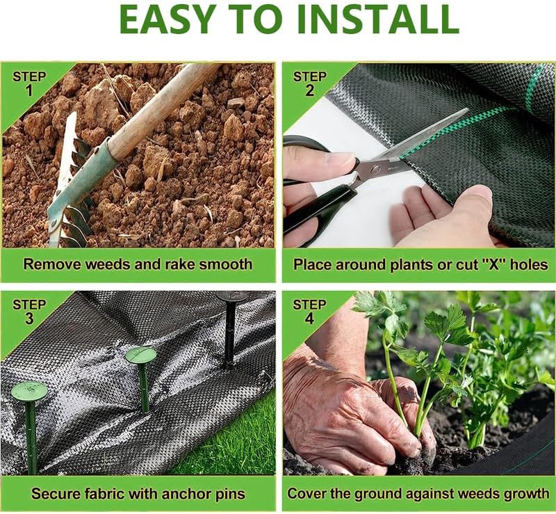 Miniatura 5 de GLIWEN Tela de barrera de malezas de 3 pies x 100 pies, resistente, alfombrilla de jardinería de alta calidad, tela tejida para control de malezas