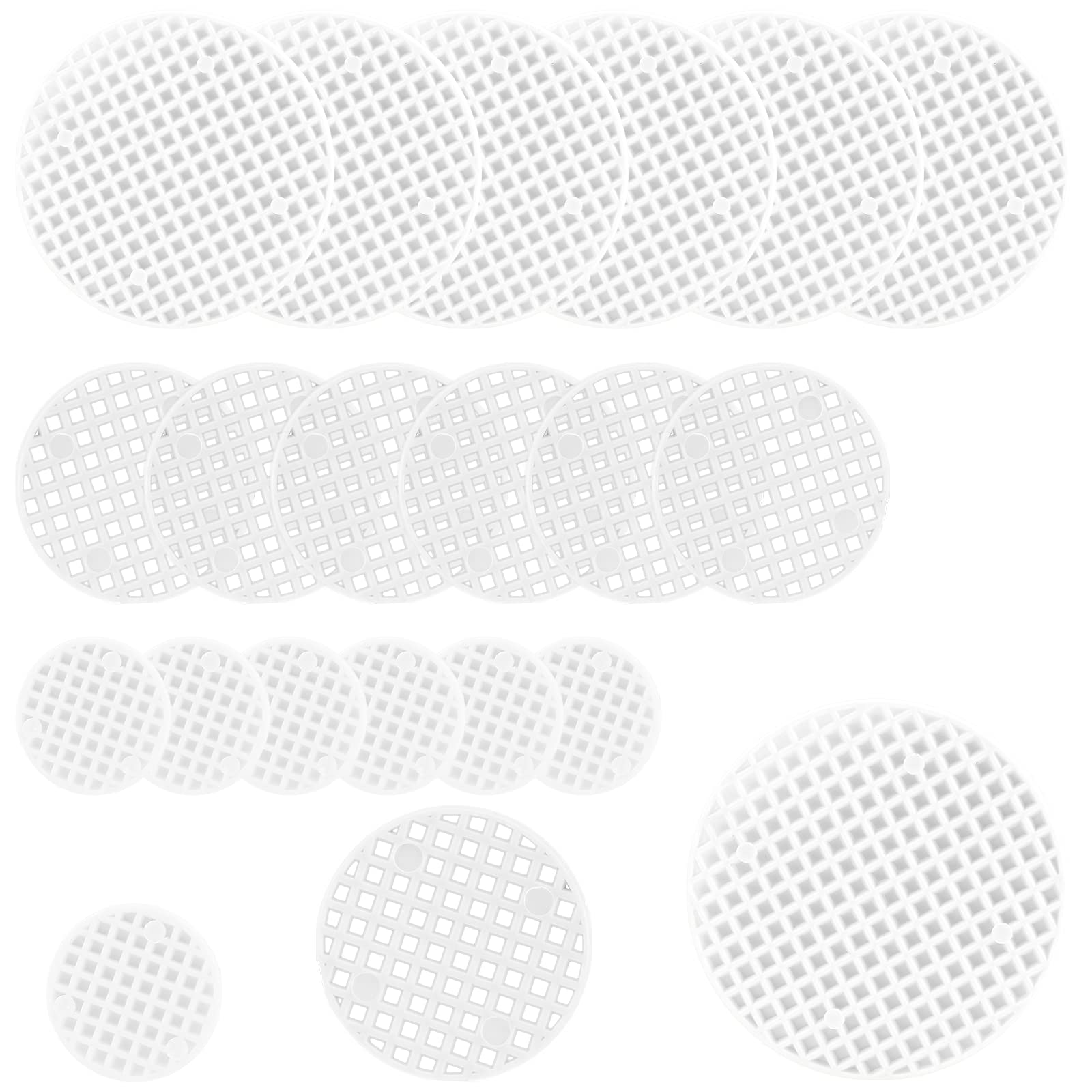 Bivethoi 150pcs Plant Pot Mesh Hole Cover Bonsai Drainage Mesh Insert, Flower Pot Hole Mesh Pad Bottom Grid Mat, Round Mesh Screen Pot Bottom Gasket for Garden Prevent Soil Loss (3 Sizes, White)