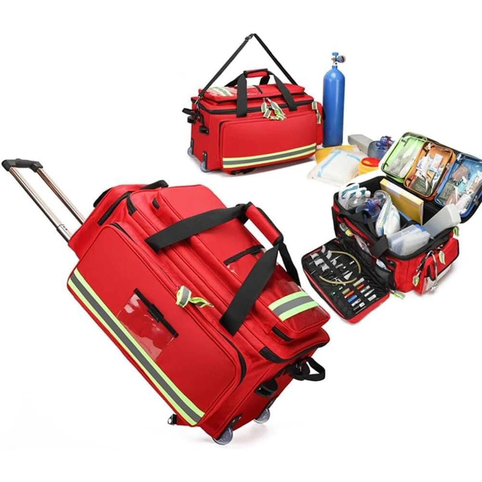 Borsa di pronto soccorso zaino per EMT, kit medico di emergenza portatile con ruote, divisori rimovibili e scomparti per escursioni all'aperto, campeggio e viaggi