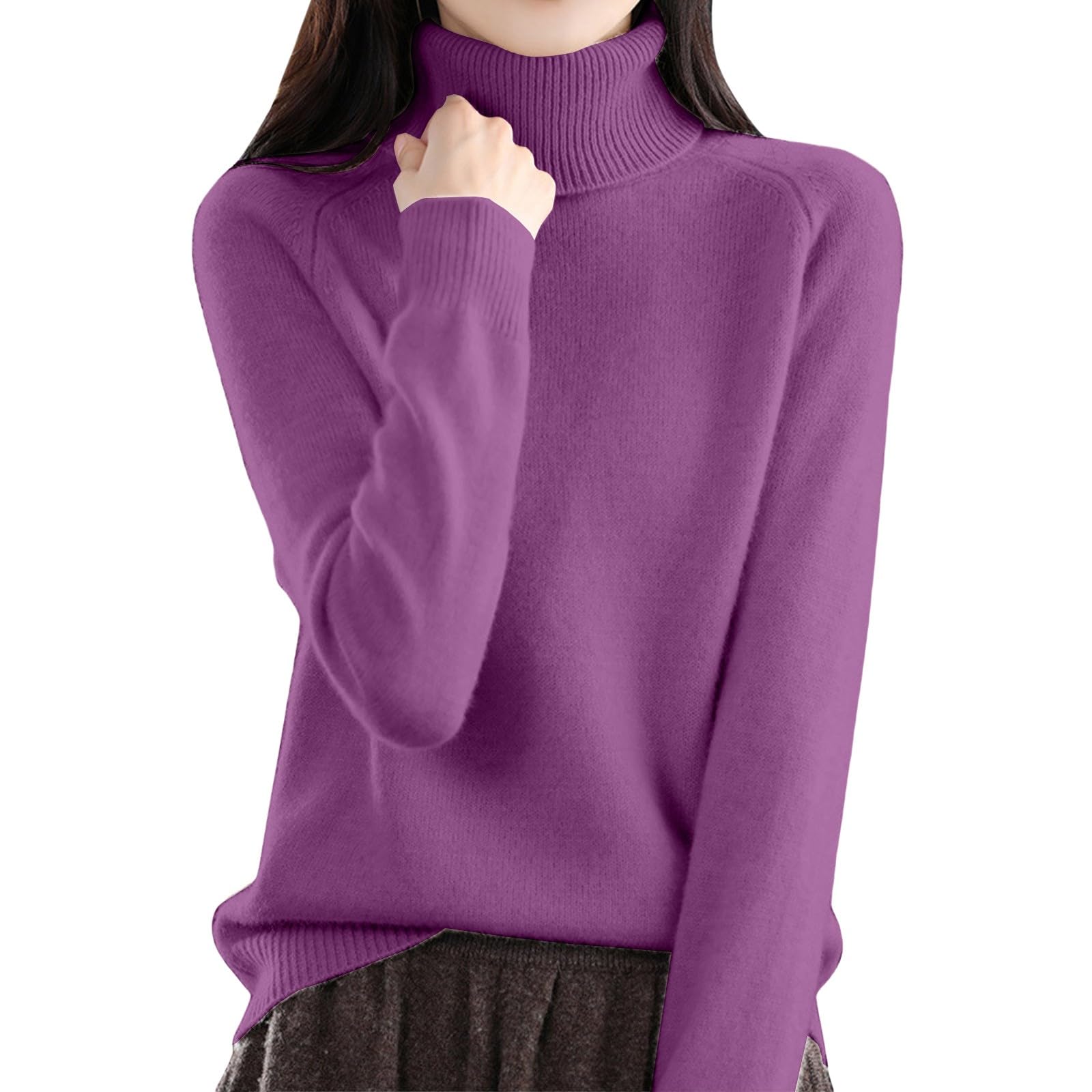 Turtleneck Cashmere Sweaters for Women Long Sleeve Loose Fit Cozy Pullover Sweaters Cute Casaul Fall Winter 2025
