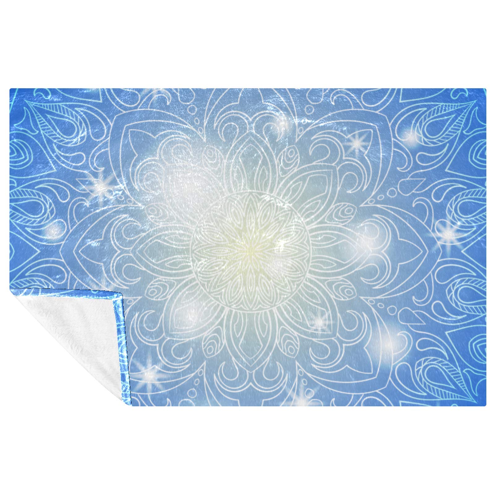 Couverture douce chaude mandala bleu 150x100cm contre les soirées fraîches