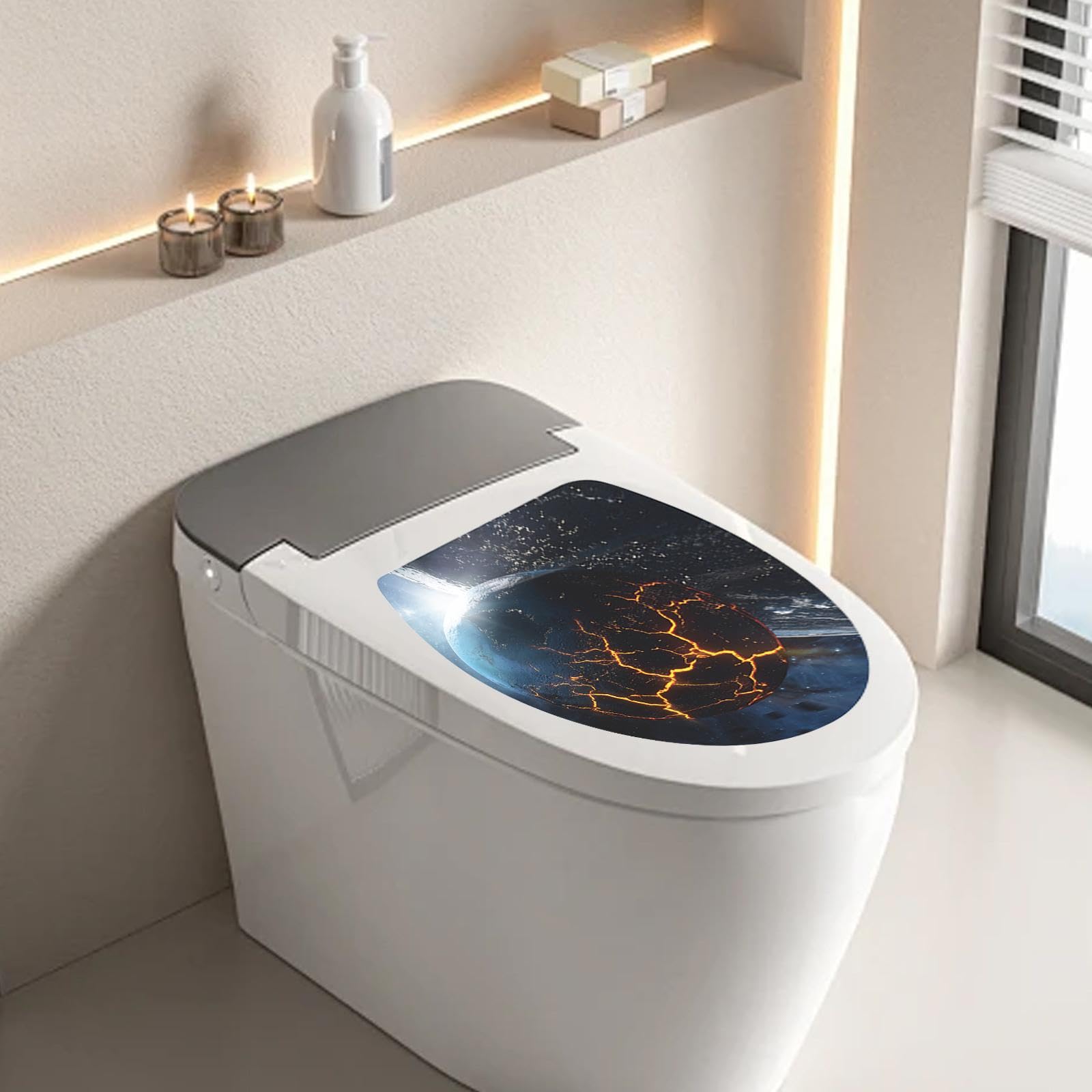 Fenteer Toilet Lid Decals, Toilet Sticker, Home Decor,PVC DIY Bathroom Toilet Sticker, Toilet Seat Cover Decal for Office Home, Style A