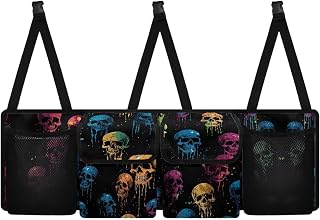 Skull Print Car Trunk Organizer Back Seat Hanging with 4 Pockes Foldable Cargo Storage Keep Your Trunk Neat and Organized for SUV, Truck, MPV,Van