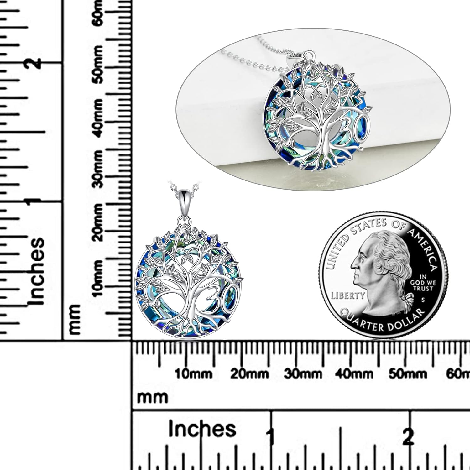 16th 18th 30th 40th 50th 60th 70th 80th 90th 100th Birthday Gifts Necklace for Women Sterling Silver Tree of Life Necklace with Blue Crystal Mothers Day Christmas Jewelry Gifts for Mother Women Wife - Image 3