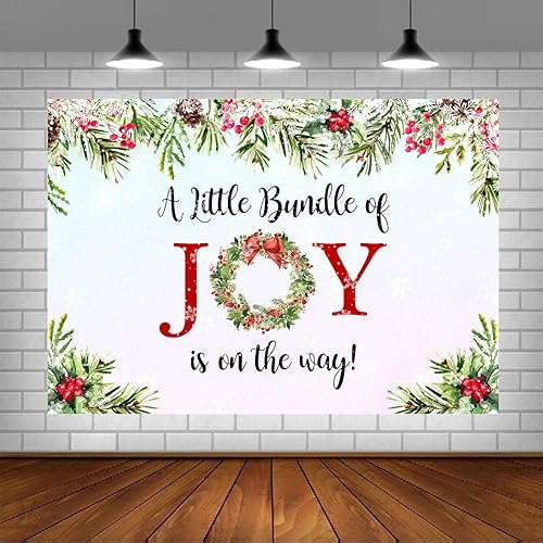 Miniatura 8 de Lofaris Telón de fondo rojo de Navidad para baby shower, un pequeño paquete de alegría está en camino, decoraciones de fiesta para niños y niñas,