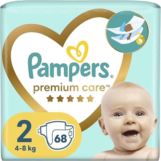 Pampers Pieluchy Rozmiar 2 (4-8kg), Premium Care Pieluszki, 68 Sztuk, Najlepszy Komfort i Ochrona Wrażliwej Skóry od Pampers