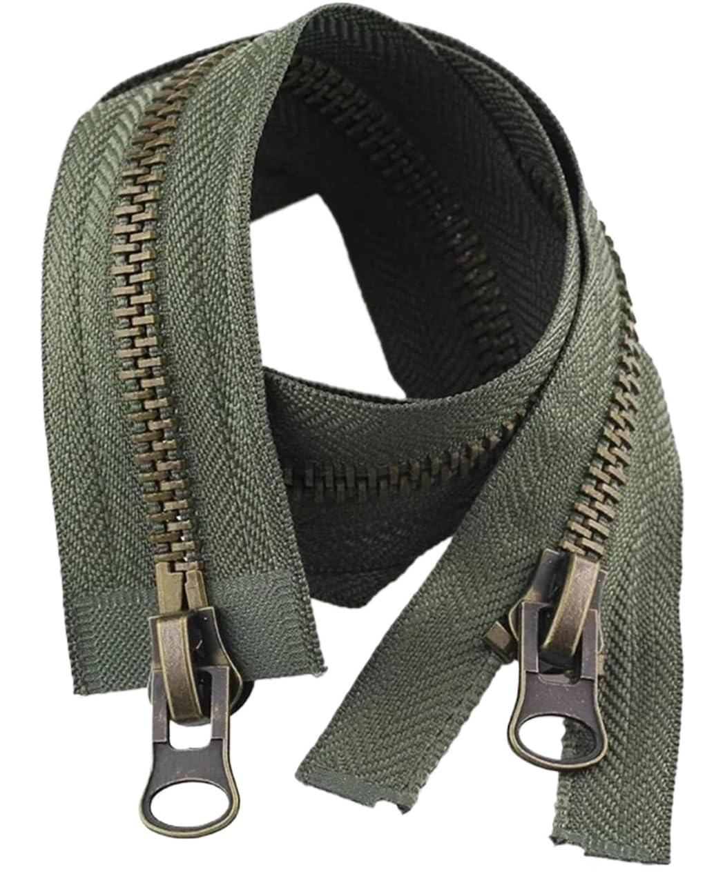 Cerniera in metallo Zip bidirezionale Doppio cursore Estremità aperta 70-120 cm for kit di riparazione tenda giacca cappotto Cucito fai da te(Green,100CM)