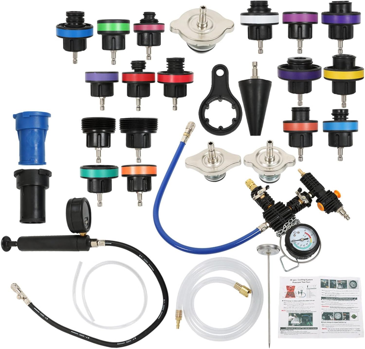 LABLT 28 PCS Universal Vacuum Radiator Test Detection Tool Coolant Pressure Tester Kit