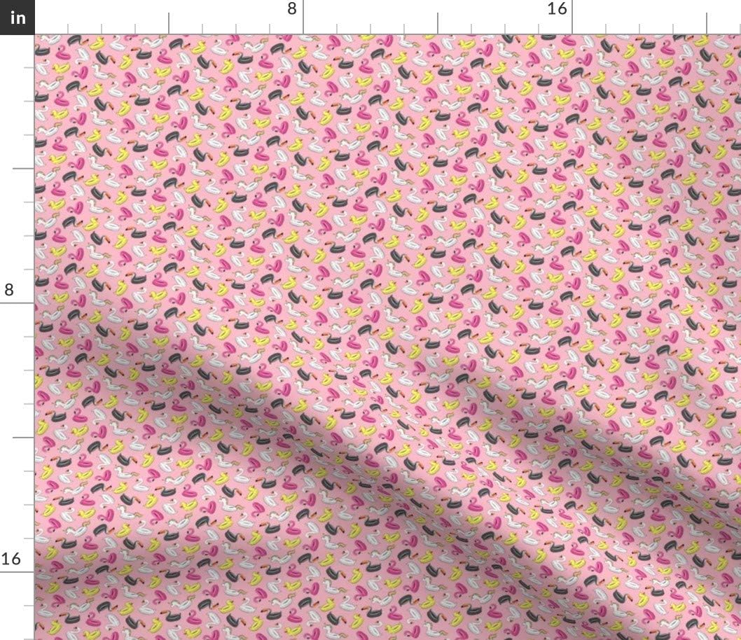 Spoonflower Fabric - Micro Scale Pool Pink Summer Flamingo Toucan Swan Rubber Duck Girl Fun Printed on Cotton Poplin Fabric by The Yard - Sewing Shirting Quilting Dresses Apparel Crafts