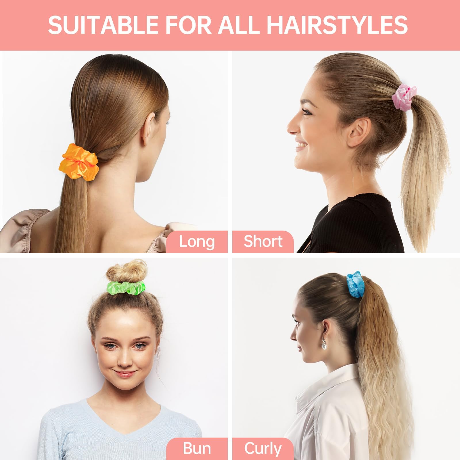 Lot de 60 élastiques cheveux multicolores, assortis, accessoires coiffure