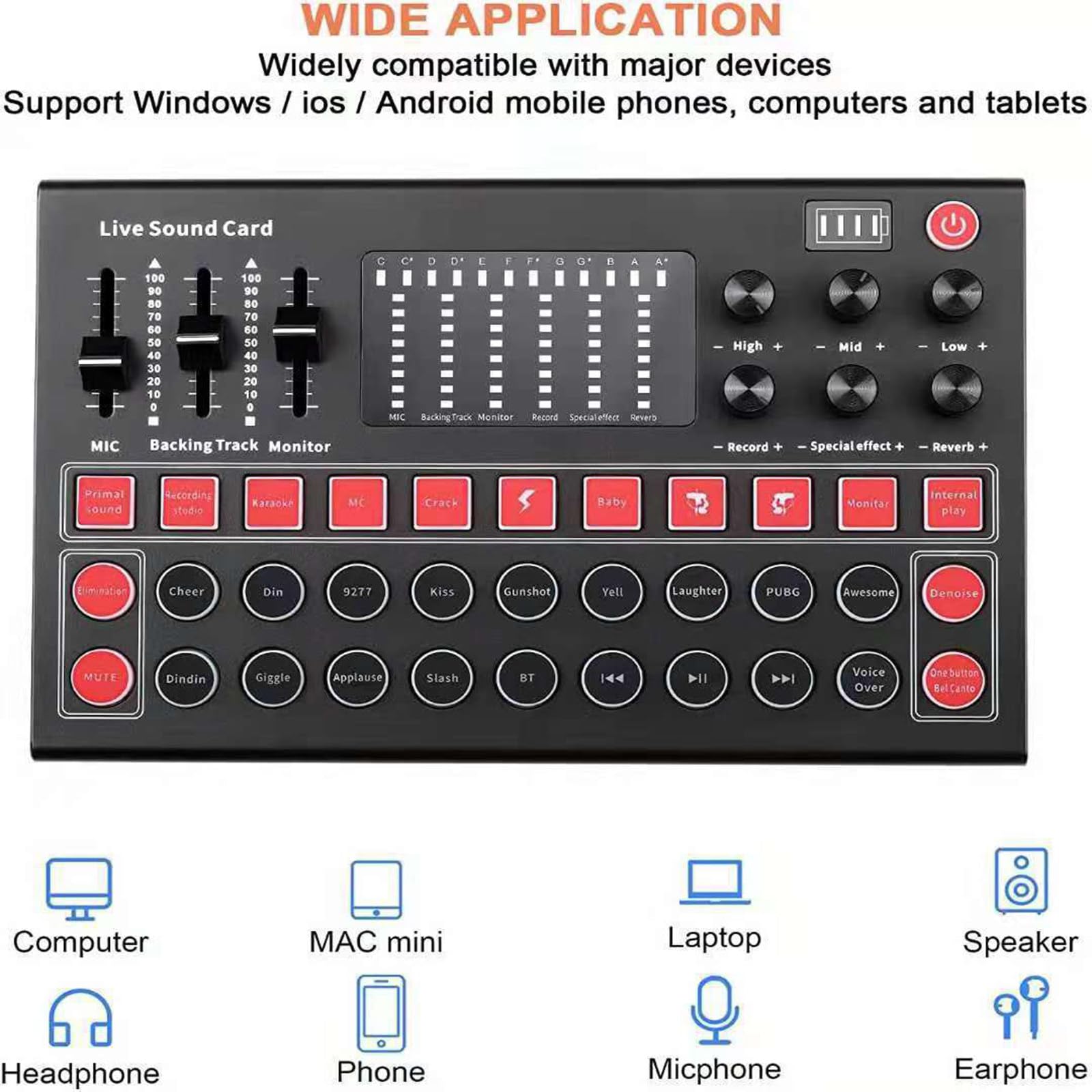 Attrezzatura per trasmissione dal vivo, mixer DJ con interfaccia audio all-in-one, mixer con connettore per microfono da 3,5 mm per audio trasmesso, (Rosso)
