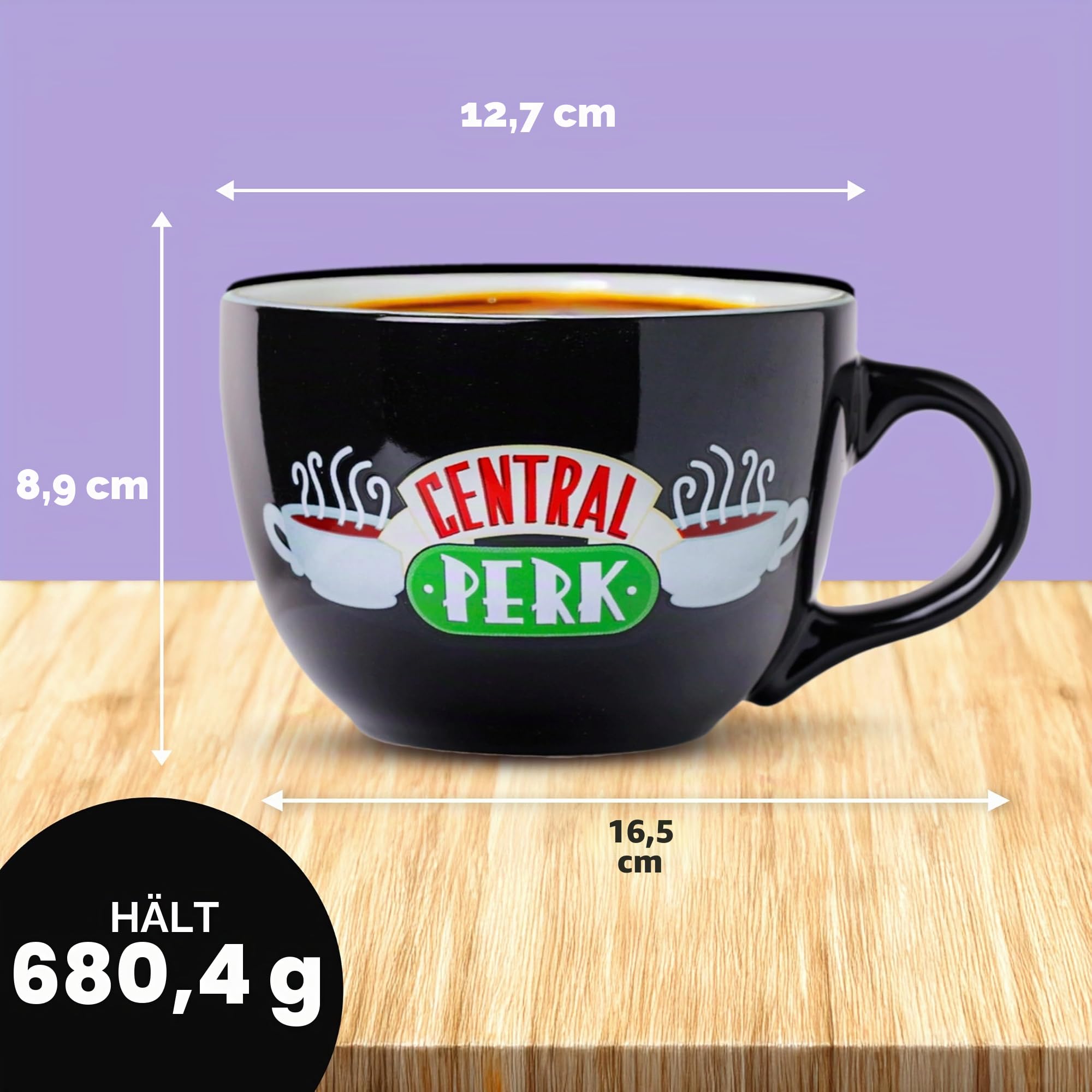 Silver Buffalo Friends Central Perk Keramiktasse übergroß für Kaffee, Suppe, 680 ml