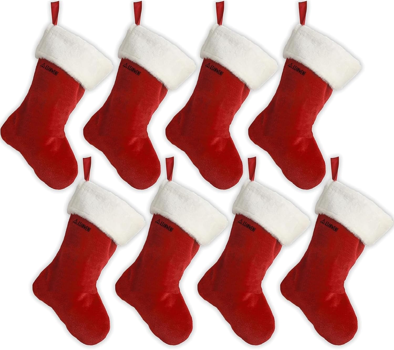 18" Red Soft Plush Christmas Stockings Traditional Red & White Felt Stockings with White Cuff and Gold Trim,for Fireplace Mantel & Holiday Decorations