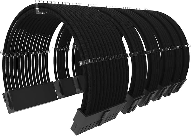 ABNO1 PSU Extension Cable Kit 30CM Length with Cable Combs Extension Power Supply Sleeved Cable Kit 24-pin 8-pin 6-pin for ATX Power Supply(Black)