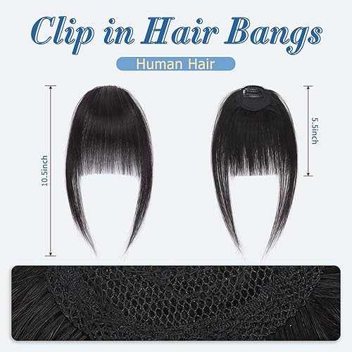Vista 90 de Clip in Bang - Topper de cabello humano con flequillo de aire Wispy para mujer, extensiones de cabello con flequillo para uso diario, cubierta