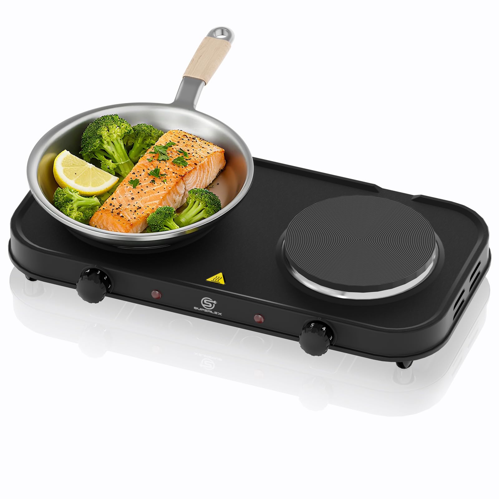 SUPERLEX Double Hot Plate Electric Hob, 2000W Portable 2 Ring Cooker