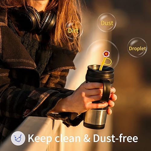 Miniatura 6 de Yolev 6 tapas de paja de silicona con diseño de flores, para pajitas reutilizables, tapas de pajita para beber, lindo tapón de paja a prueba de polvo