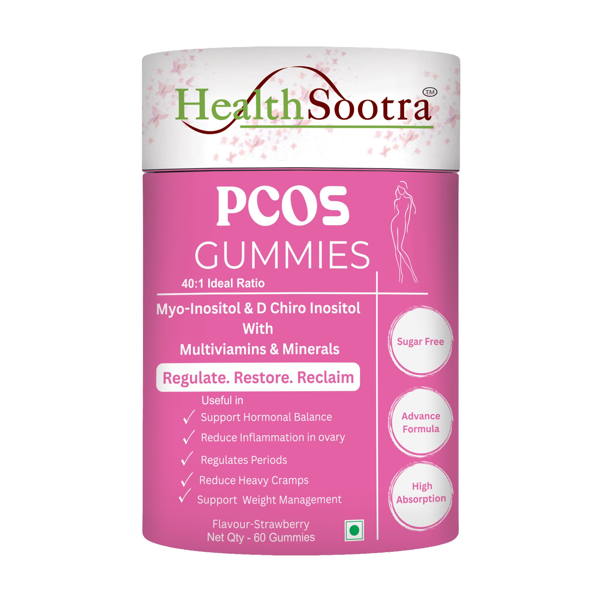 PCOS Supplement for Women 60 Gummies | Myo-Inositol & D-Chiro Inositol 40:1 Blend with Vitamins B1, B6, B12, D3, Zinc, Biotin & Folic Acid | Sugar Free Strawberry Flavour Gummies-picture-29