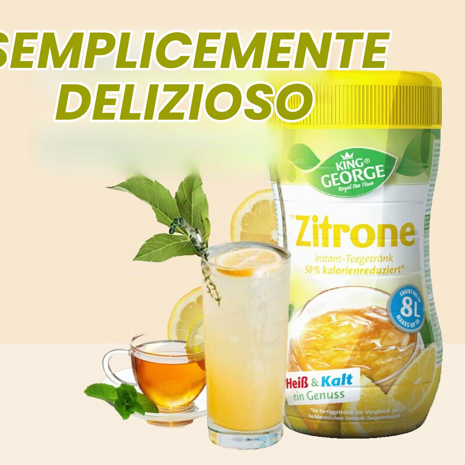 King George - Bevanda da tè istantanea al limone, 12 x 400 g, al limone, agli agrumi, con vitamina C, confezione risparmio per le briciole, per l'estate, le feste