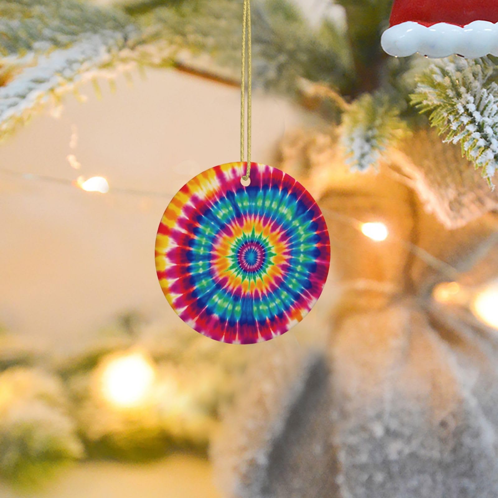2025 Christmas Tree Decoration Hanging Round Ornament Tie Dye Pattern Ceramic Ornaments Christmas Tree Decorations Round Pendants for Xmas Tree Winter New Year Party Supplies