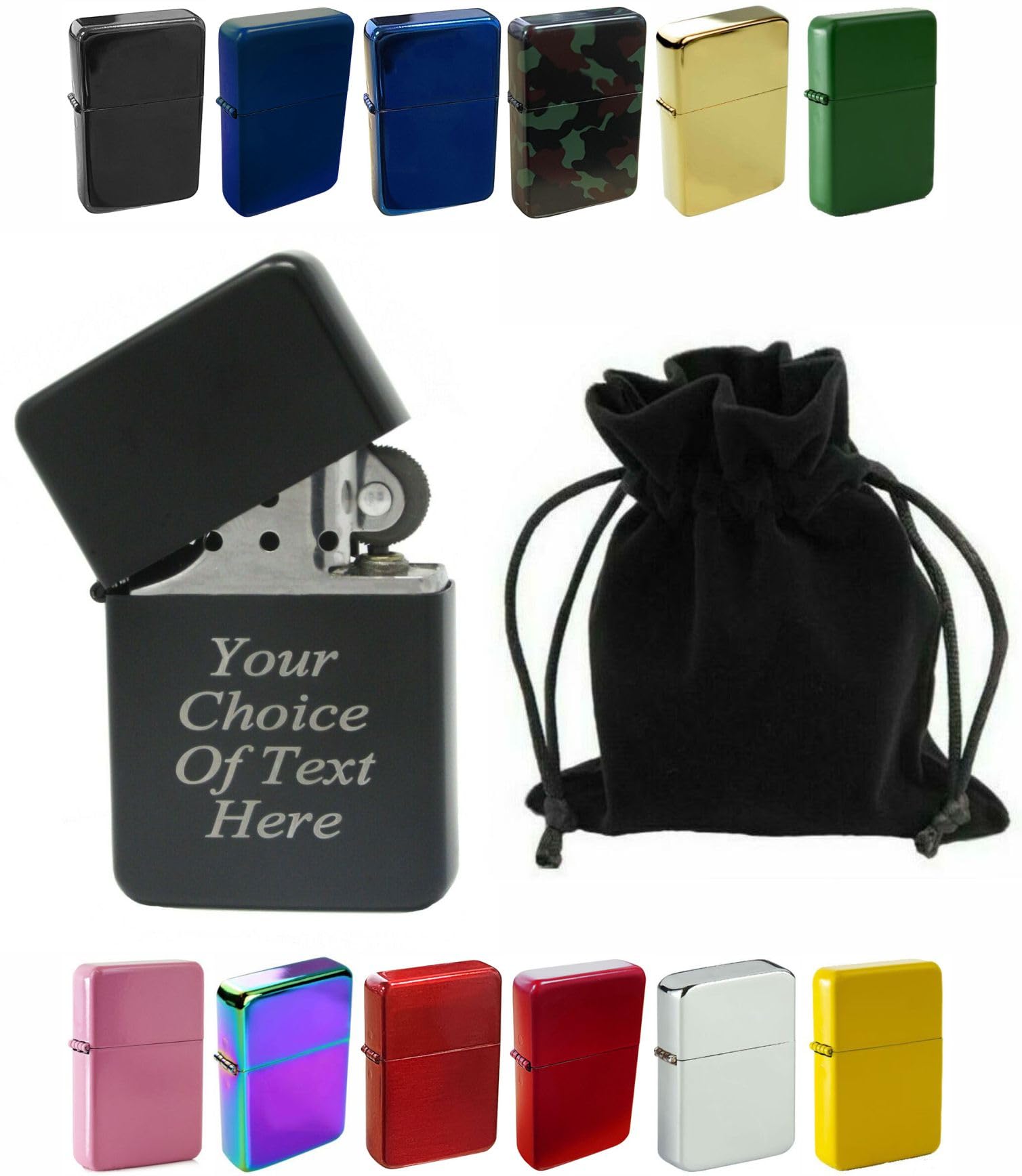 Larryroo Black (Matte) Personalised Engraved Lighter For Birthday, Fathers Day, Anniversary, Choice Of Colours - With Luxury Gift Pouch Packaging (Black (Matte))