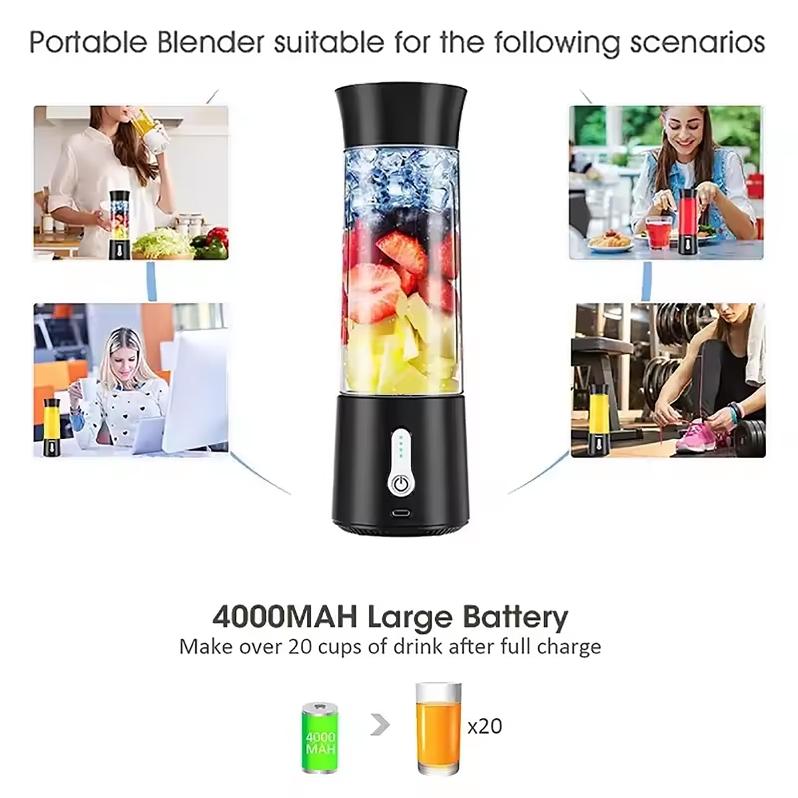 Przenośny Mini Blender Do Smoothie, Elektryczny Kubek Do Wyciskania Soku USB O Pojemności 500 Ml Z 6 Ostrzami, 25 Filiżanek Po Pełnym Naładowaniu, Do Biura, Siłowni, Kempingu, Podróży