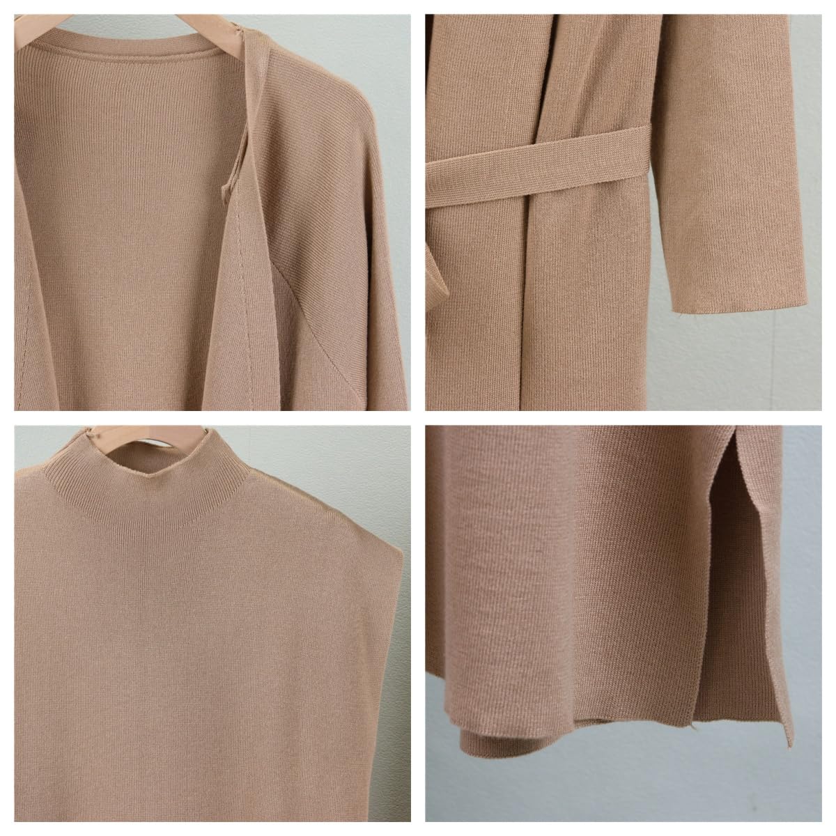 Conjunto Mujer Conjunto De Dos Piezas Para Mujer Vestido De Punto Con Cárdigan Largo Vestido Midi Sin Mangas Con Cuello Alto Y Cárdigan Largo Con Cinturón Y Abertura Frontal Conjunto De Ropa De E