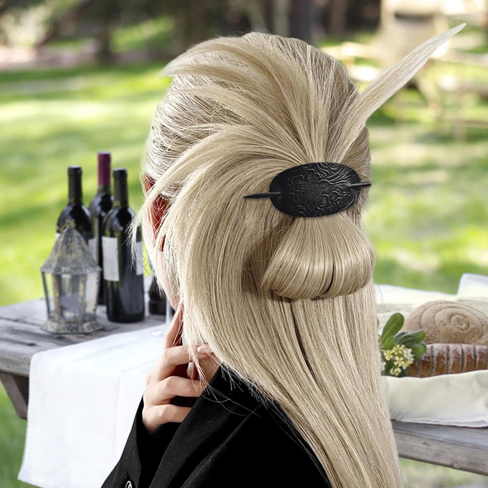 Amazon | スティック付きレザーヘアバレッタ、フェイクレザーヘア 