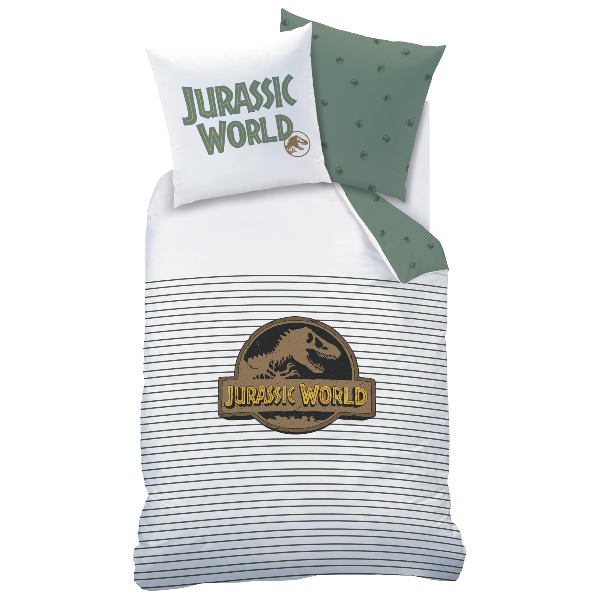 Jurassic World Empreinte Parure de lit 100% coton - Licence officielle | Housse de Couette 140x200 cm + 1 taie 63x63 cm | Fermeture boutons | Chambre enfant, lit 1 place | Certification Oeko-Tex