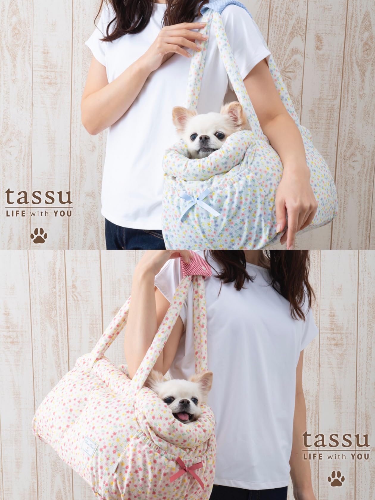 Amazon.co.jp: tassu フラワーチェック ペットキャリーバッグ 犬用 猫