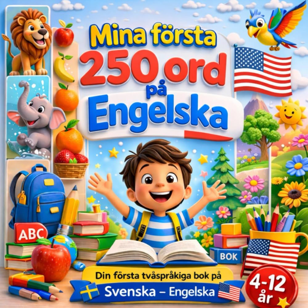 Mina första 250 ord på Engelska: Illustrerad tvåspråkig ordbok svenska–engelska för barn och nybörjare – 250 grundläggande ord för att lära sig engelska.