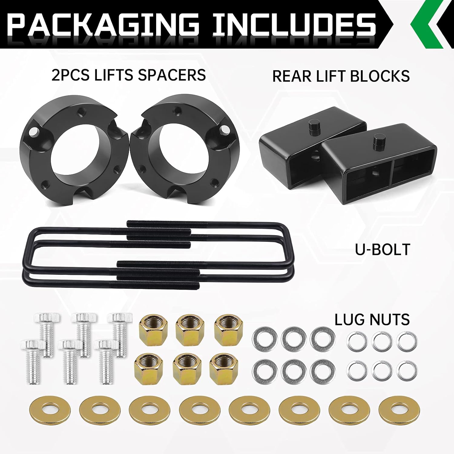 AUTOPTIM 3" Front and 2" Rear Leveling Lift Kit, Replacement for 2005-2023 Tacoma 2WD 4WD, 3 inch Front Strut Spacers and 2 inch Rear Lift Block with U Bolts Full Suspension Kits