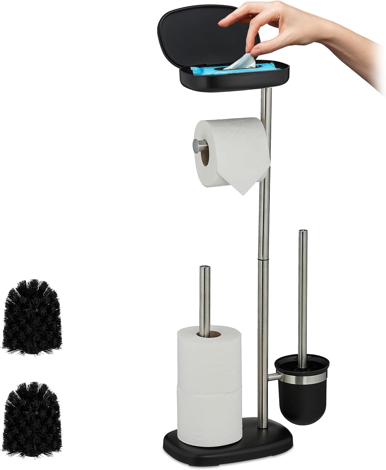 Relaxdays Standing Toilet Paper Holder 69 x 31 x 16 cm (H x W x D) Black