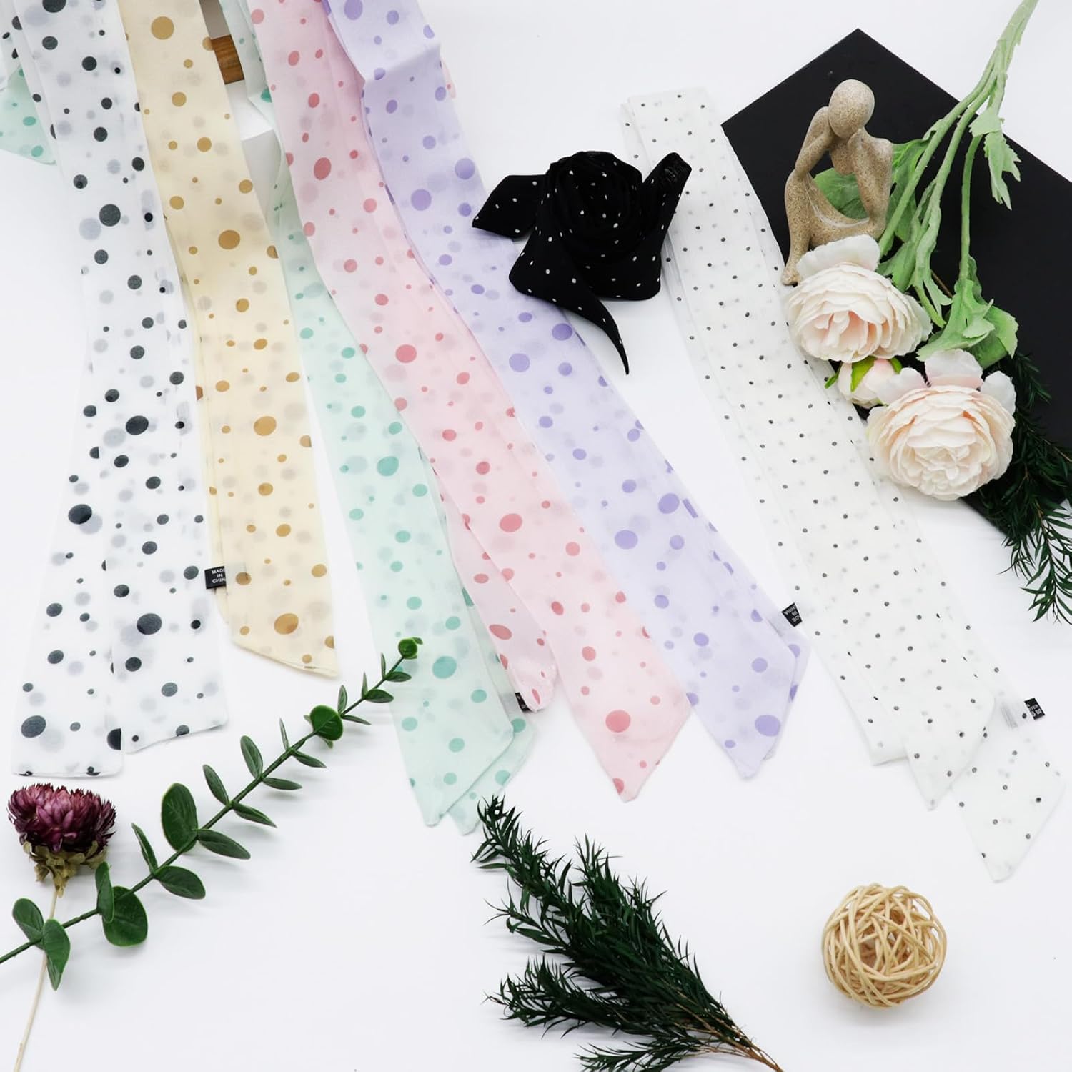 Polka Dot Scarf for Women Long Neck Scarf for Handbag Hair Bag Belt