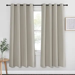 NICETOWN Room Darkening Bedroom Curtain 72 inches Long - Grommet Sound Reducing Window Treatment Privacy Thermal Curtain & Drape Light Blocking for Living Room (Natural, 1 Panel, W52 x L72)