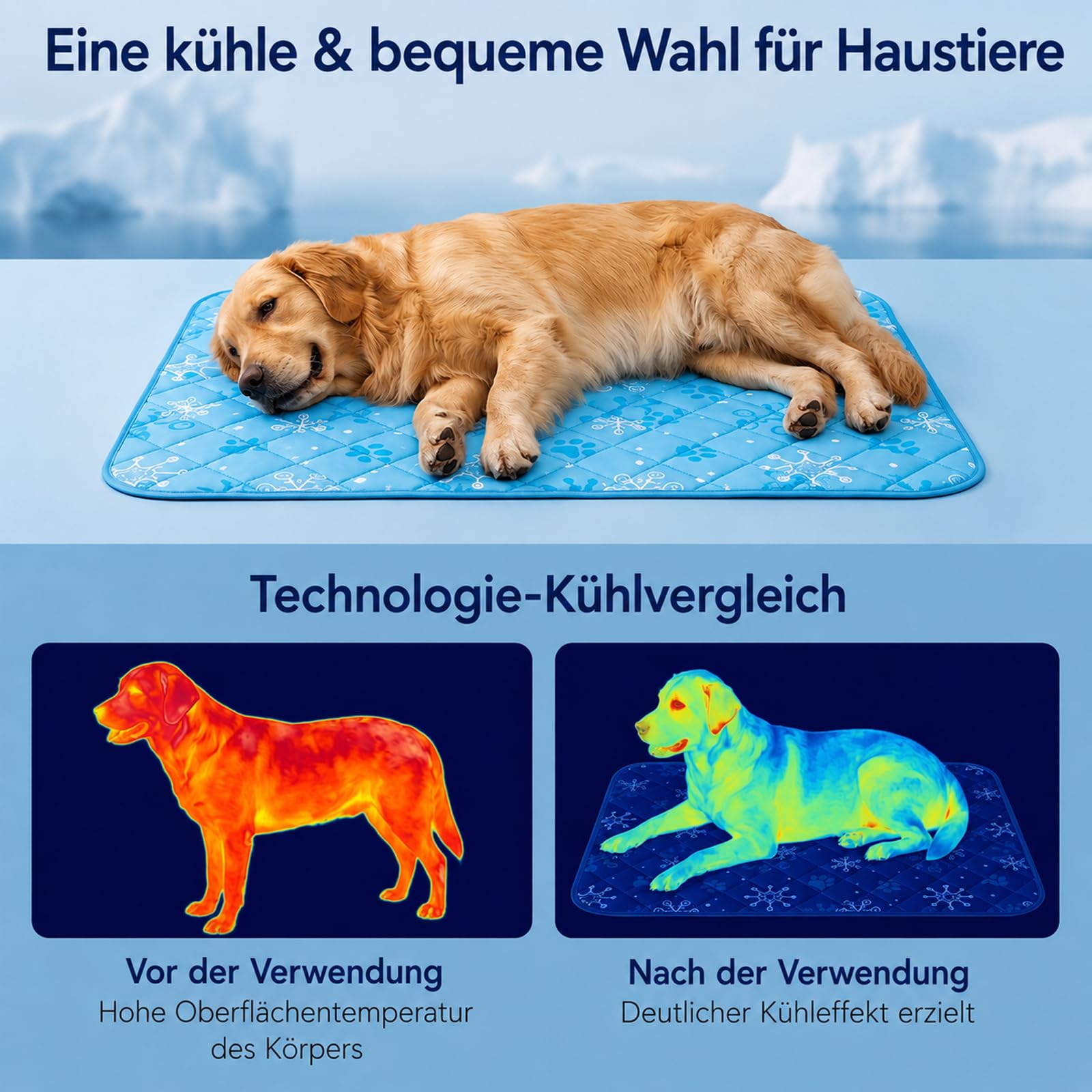 MOAZIFI Kühlmatte Hund Selbstkühlend 100x70cm, Waschbare Kühldecke Hund & Katze, Sommer-Kühlmatte Für Katzen & Hunde, rutschfeste Hundekühlmatte Für Auto, Körbchen & Zuhause – Kühleffekt