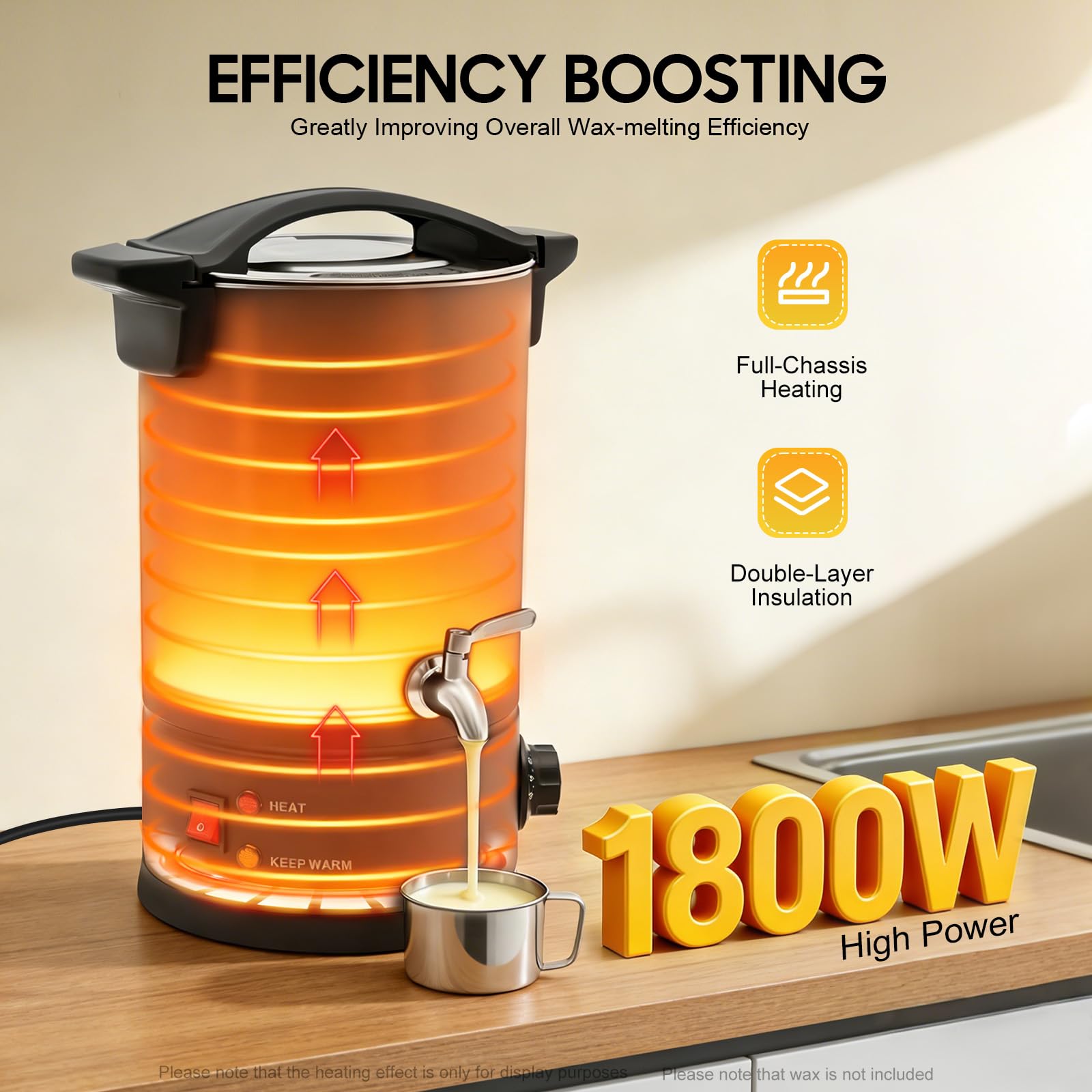 Topiarka do wosku do produkcji świec, 8 l, elektryczny piec do topienia wosku z uchwytem i lampką kontrolną, garnek do topienia wosku z wylewką rdzenia grzewczego i regulatorem temperatury do