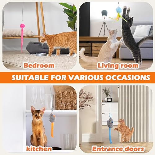 Rechargeable Electric Cat Teaser with Remote – Interactive Door Clip Toy for Cats, 2 Motion Modes (360° Spin & Irregular Jumping), Smart Auto Cat Toy for Exercise & Fun (Blue)(Blue)