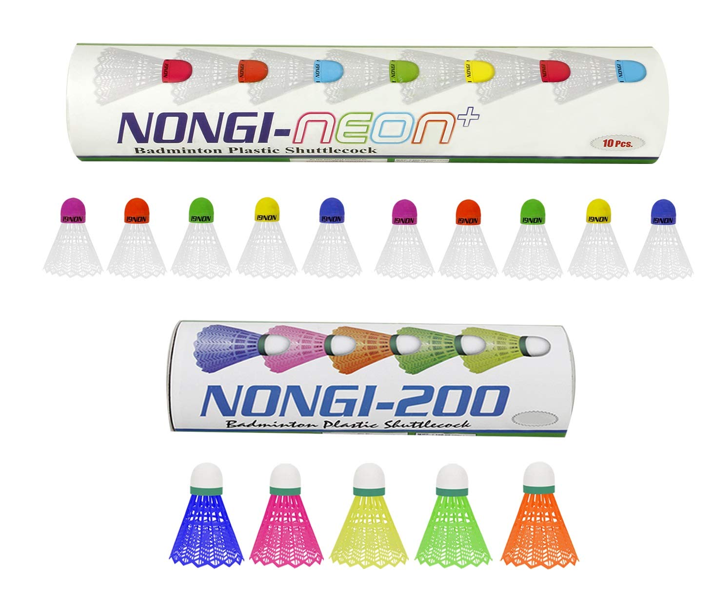 Nongi Neon PlusCombo Pack of 15 Shuttlecocks (10 Multicolored Cork Plastic), 200(5 Multicolor Plastic) for Outdoor Indoor Sports (B08FCF3L7T) Amazon Price History, Amazon Price Tracker