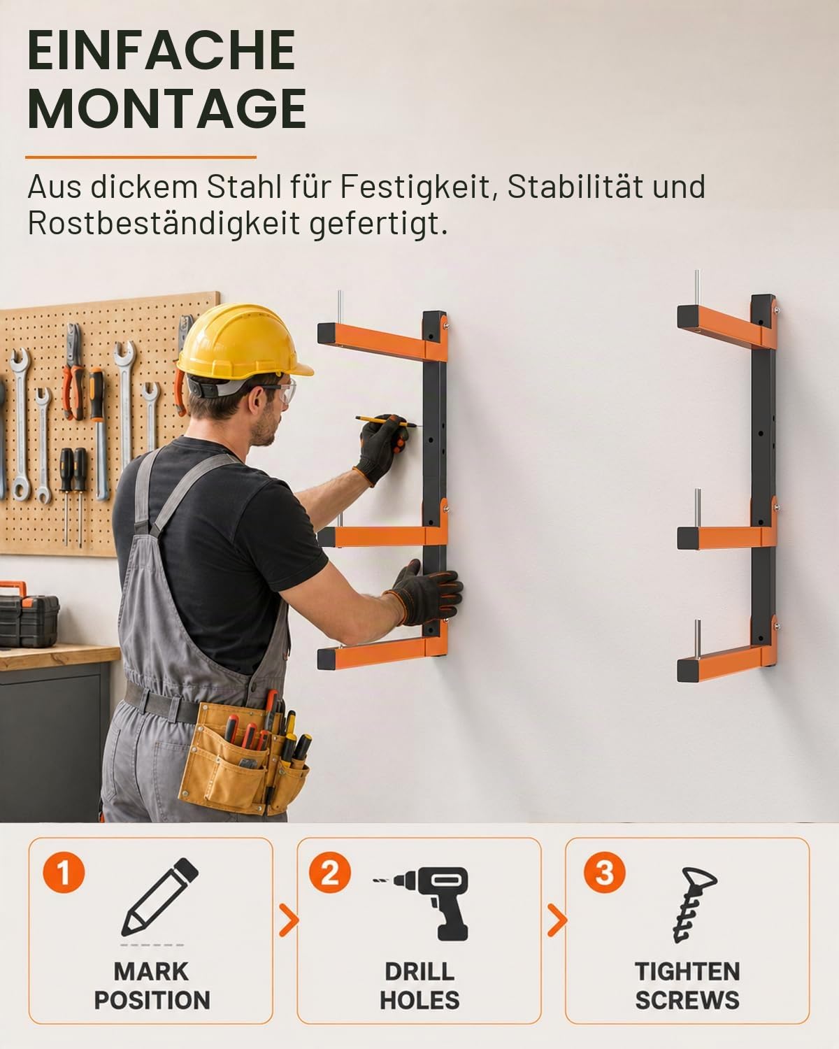 Acools Holzregal, Überkopf-Garagenregal, robustes Holzregal, Wandhalterung, 2 Stück, stabiles Garagen-Wandregal, Holz-Organizer (4 Stück)
