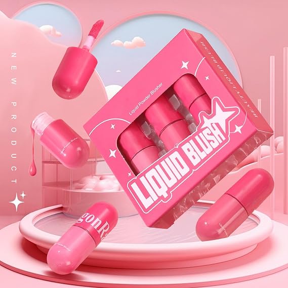 Liquid Blush Stick, Long-Lasting Rouge, Lightweight Blusher Natural Glow Makeup Dewy Finish Buildable Creamy Formula for Cheeks and Lips, 4.5g X 3 Pieces