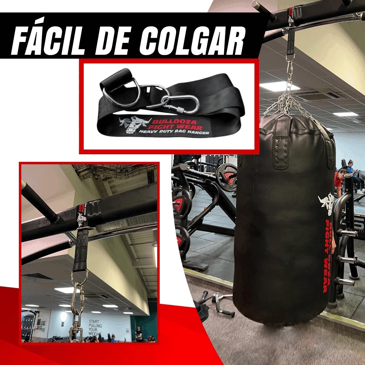 Bull Doza Soporte para Saco de Boxeo 152cm Correa Silenciosa Antideslizante