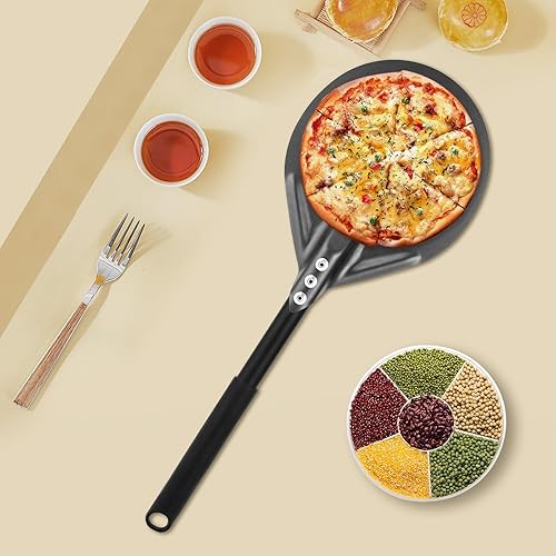 Miniatura 6 de Espátula perforada para pizza de 6 pulgadas, espátula de pizza de mango largo, espátula de pizza de metal para interiores y exteriores (6 pulgadas)