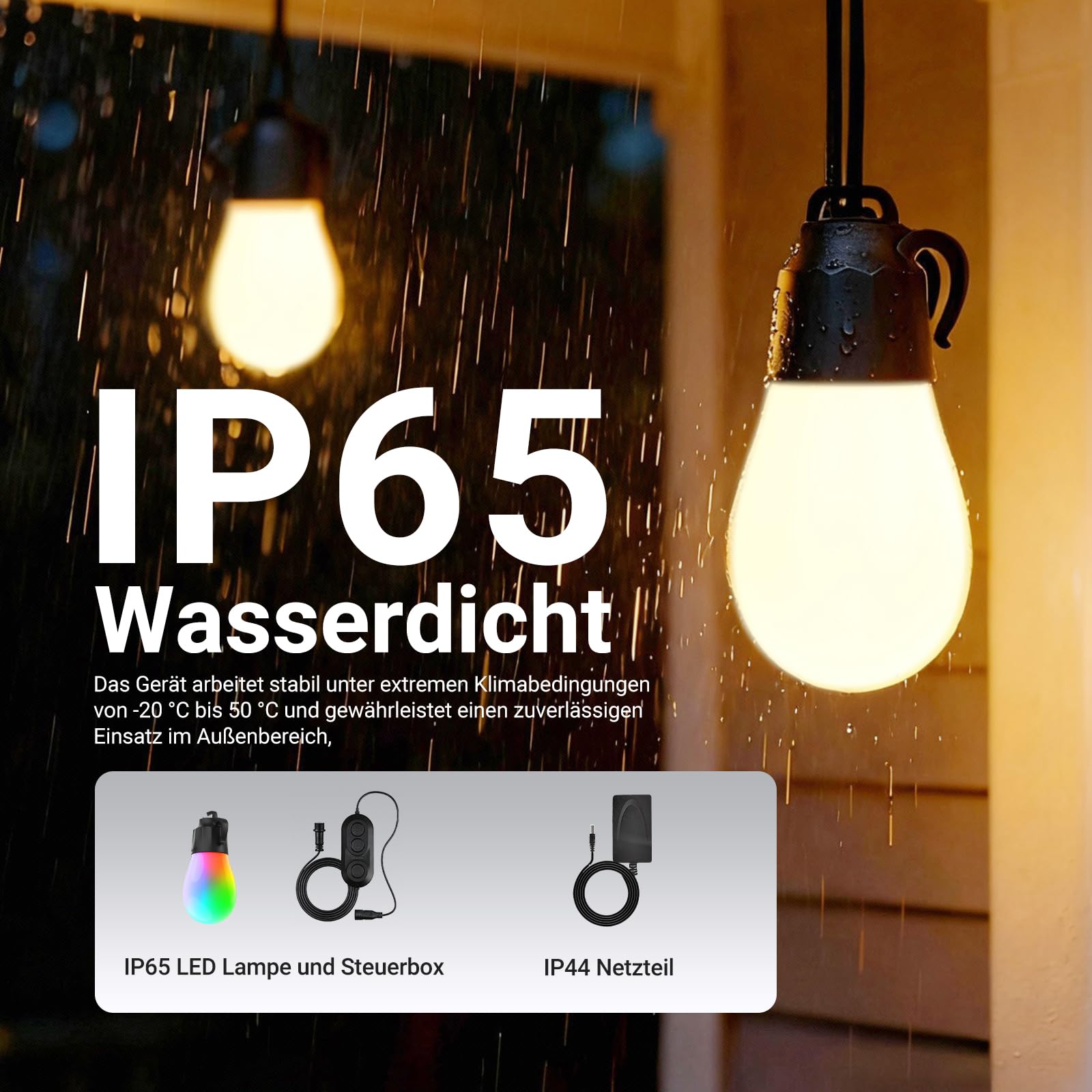 NEEWER 96ft Außen Lichterkette, App steuerbar, Smart AI RGB IC, zum Aufhängen im Freien, warmweiß, Beleuchtung für Terrasse, Balkon und Garten, wasserdicht (IP65), kompatibel mit Alexa Google, NR01