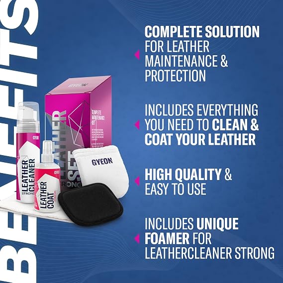 Gyeon Leather Set Strong AllinOne Car Leather Cleaner and Ceramic Coat Kit for Interior Protection Deep Clean Oil Removal Matte Finish Hydrophobic UV Resistant