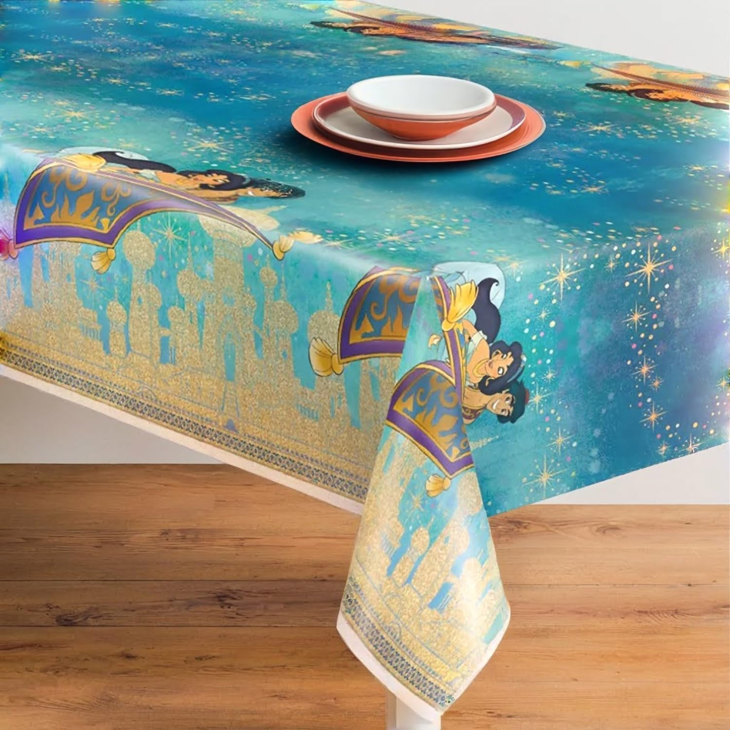 Multicolor Plastic Disney Aladdin Rectangular Table Cover (54"x84") 1 Count - Reusable & Easy Cleanup, Perfect for Aladdin Fans and Disney Themed Birthday Celebrations