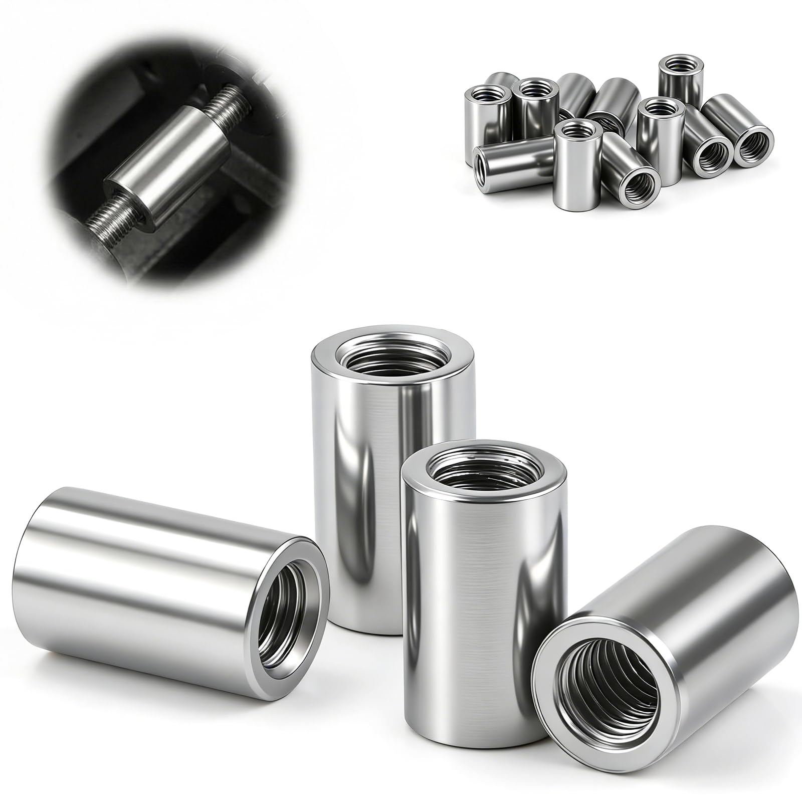mawmuaw M10x16x20mm Gewindehülse Edelstahl 304, 8 Stück Gewindemuffen M10 | Verbindungsmuttern Runde, M10 Muffe, Innengewinde Distanzmuffen, Rundmuffen Robuste, Hülse M10 Langlebig für Möbel Maschinen
