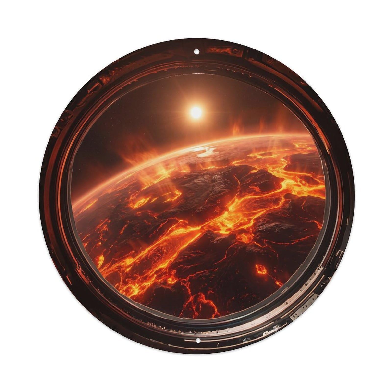 Lava Planet Porthole View Metal Tin Sign