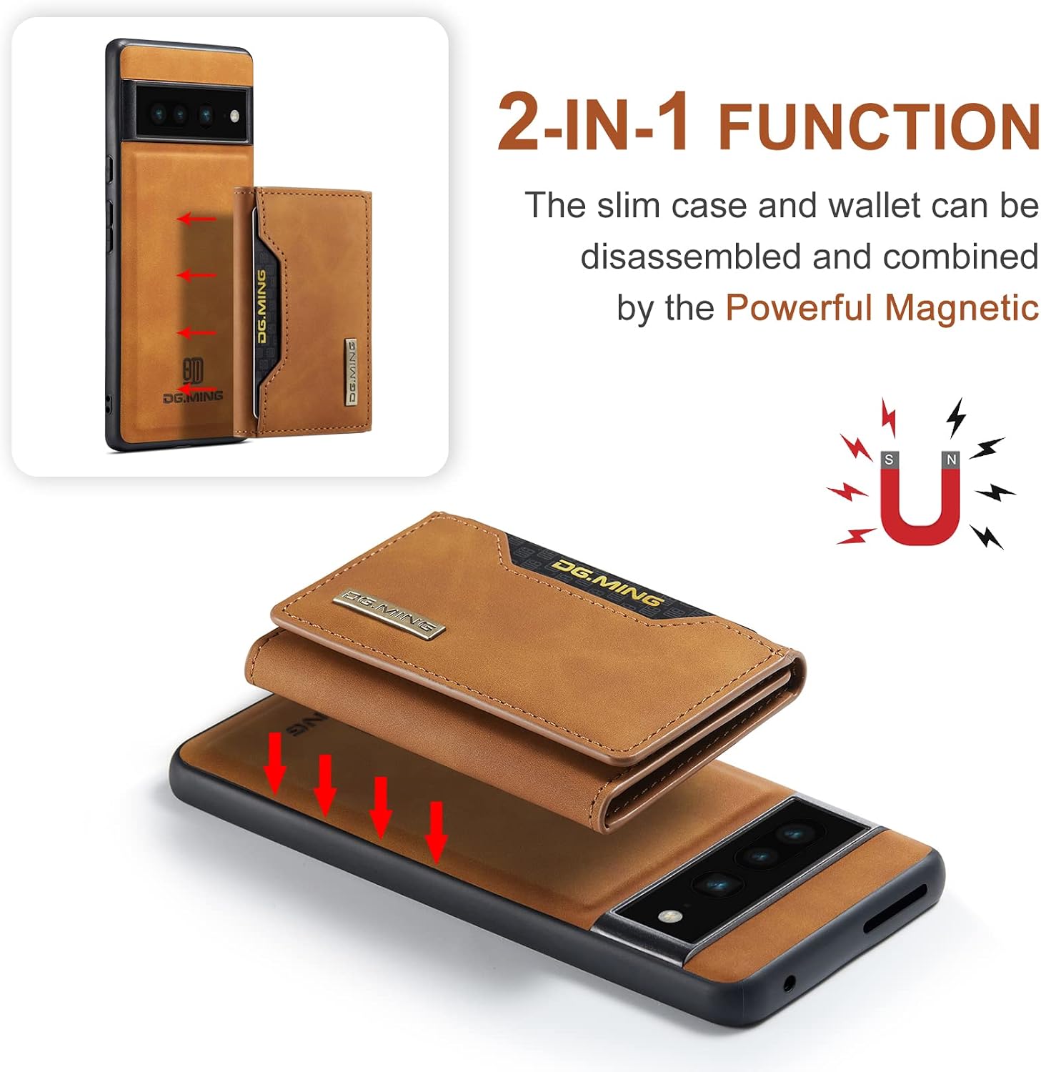Compatible with Google Pixel 7 Pro Wallet Case, 2 in 1 Detachable Leather Wallet Case with Stand+Card Holder Compatible with Google Pixel 7 Pro Case (Brown)